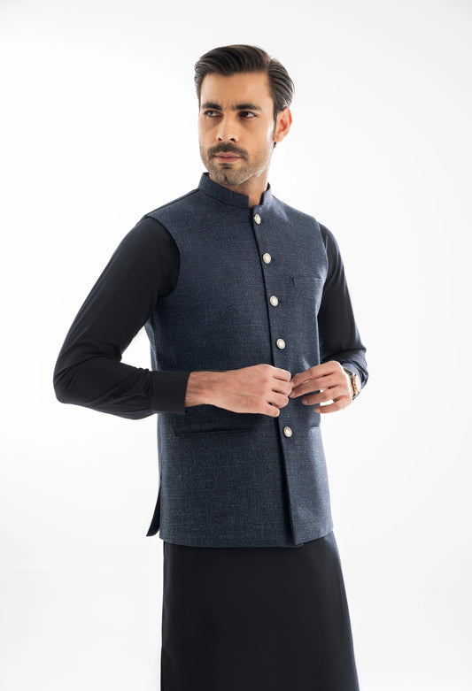 Navy Blue Tweed Waistcoat