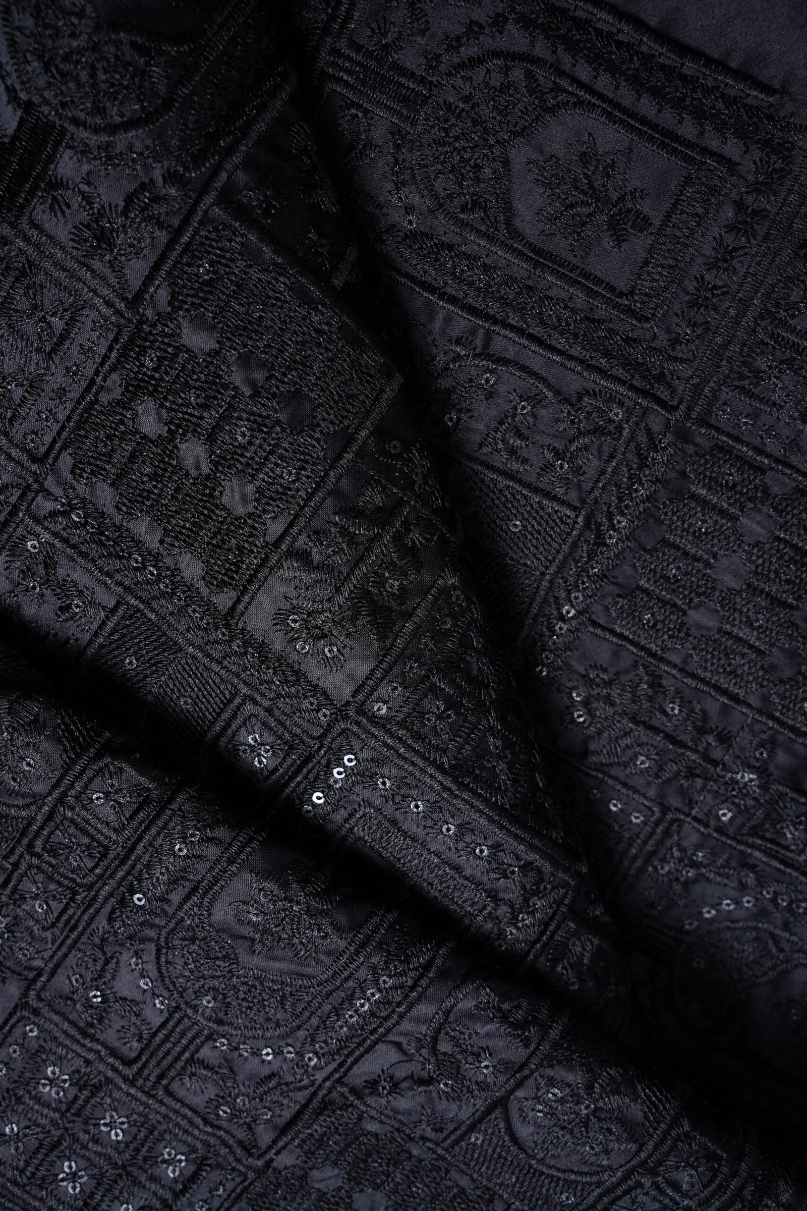 Black Embrioded Mahsoori fabric with Sequence