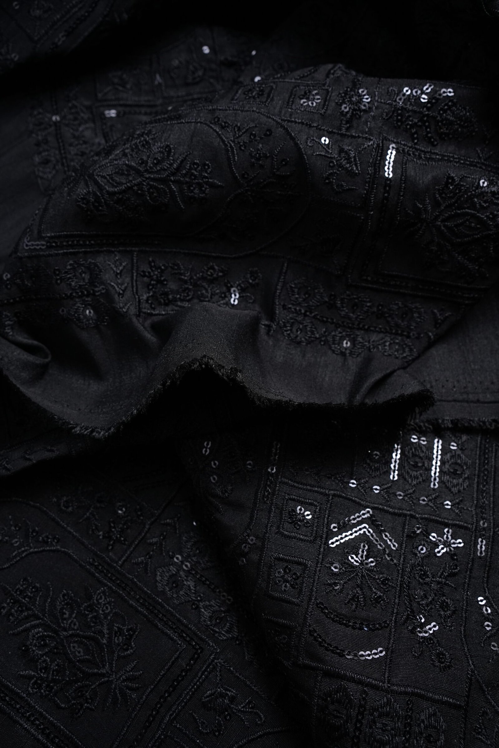 Black Embrioded Mahsoori fabric with Sequence