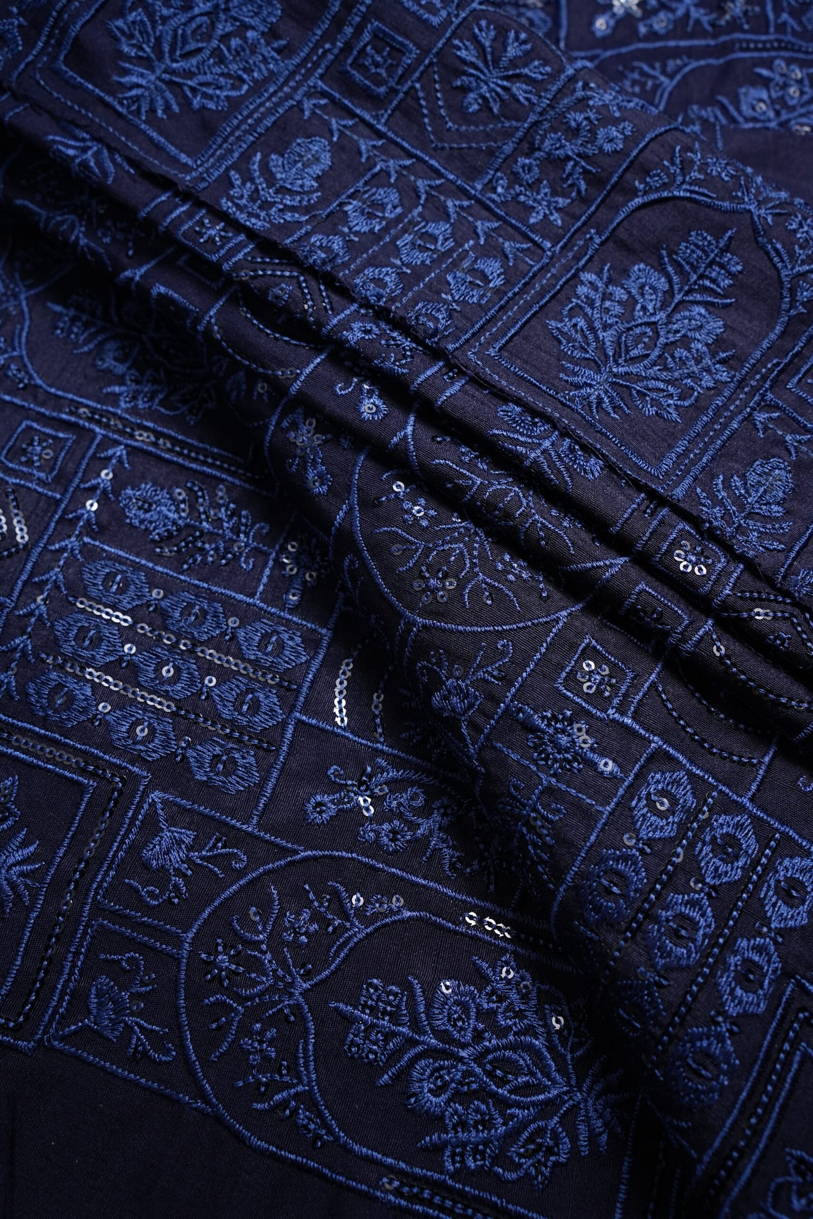 Blue Embrioded Mahsoori fabric with Sequence