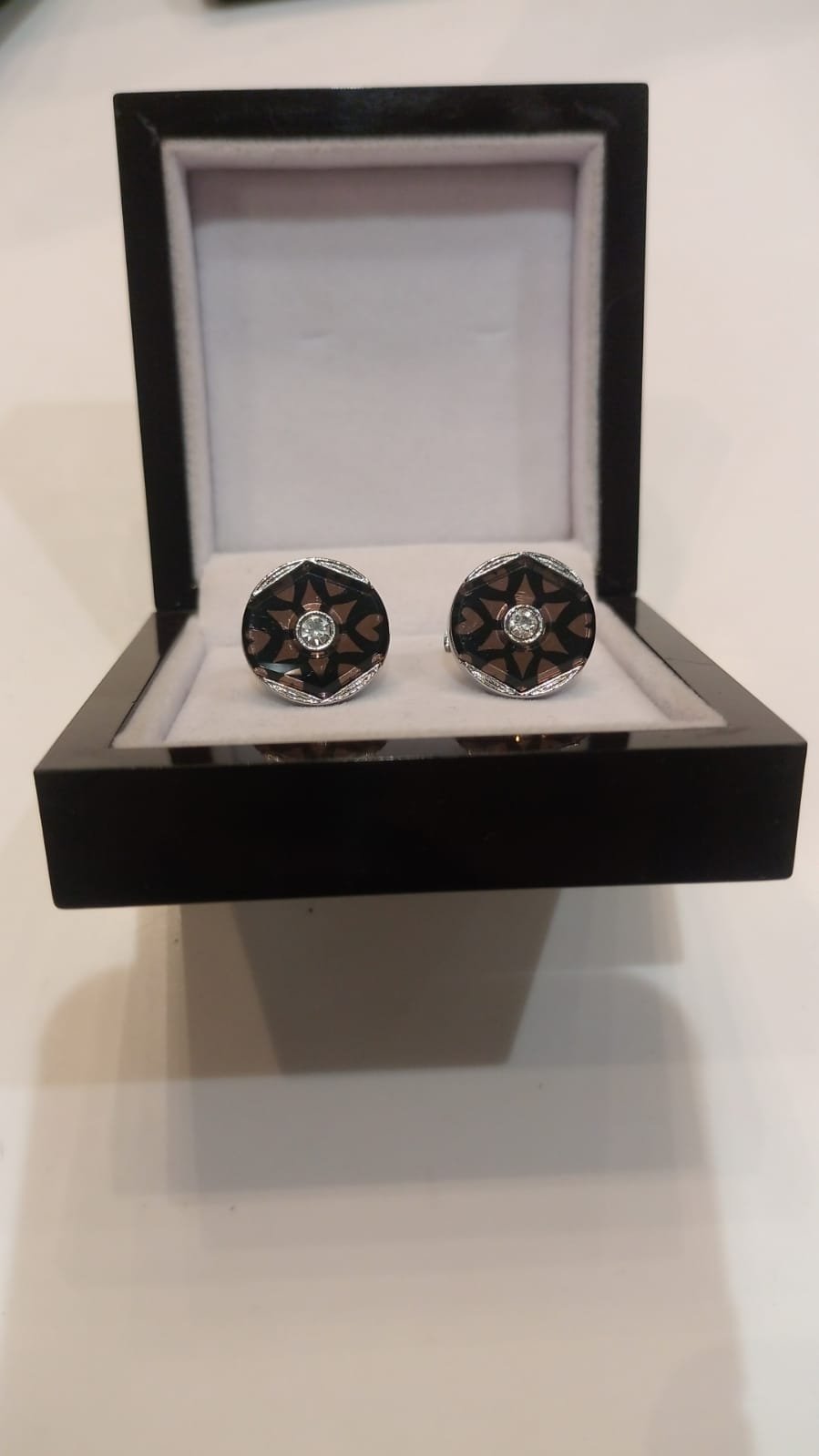 Elegant Black & Silver Patterned Cufflinks