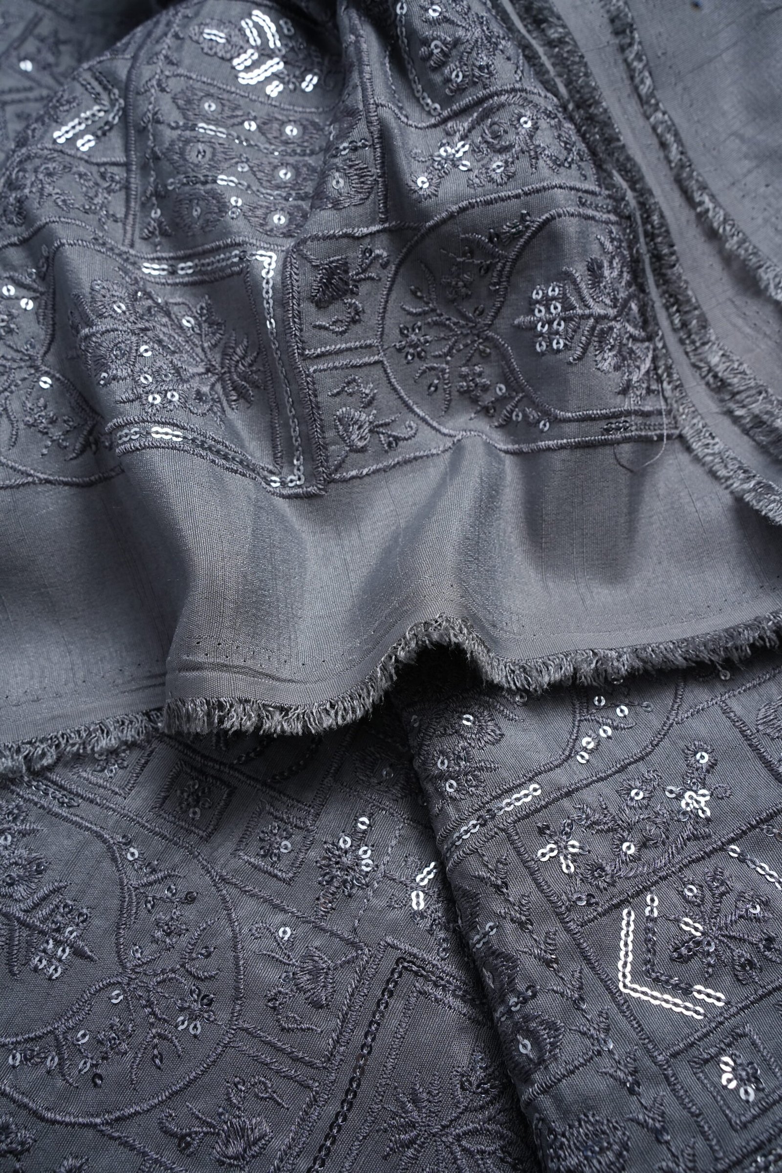 Grey Embrioded Mahsoori fabric with Sequence