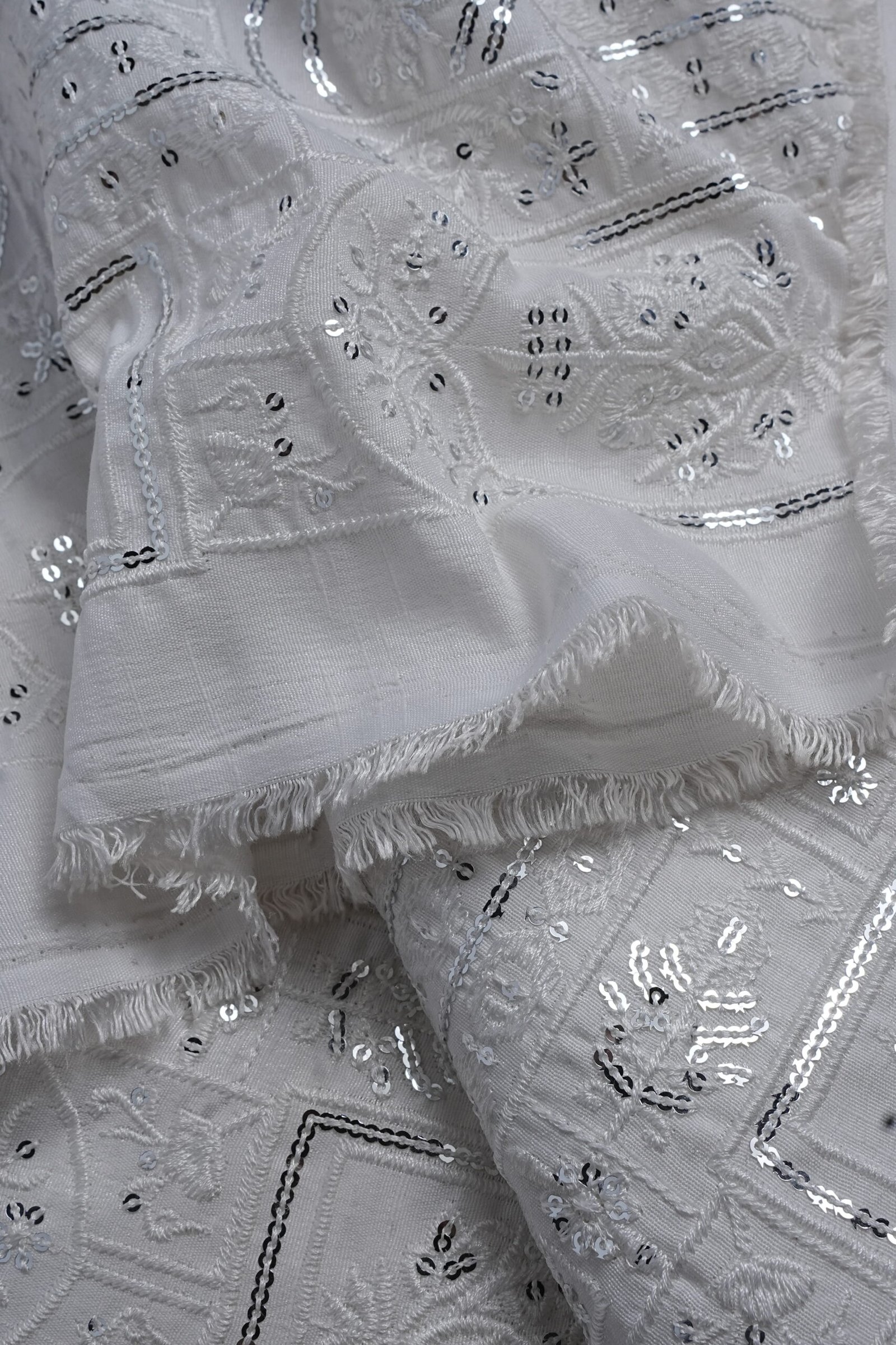 Light gray Embrioded Mahsoori fabric with Sequence