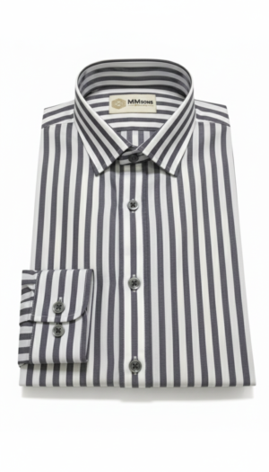 Grey Striped Over White Officer 100% Cotton Shirt