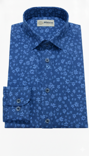 Floral Print Blue 100% Cotton Shirt