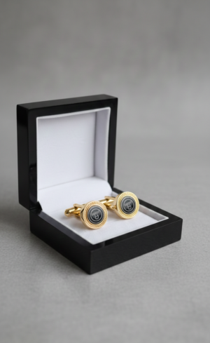 Aigner Gold & Black Round Cufflinks