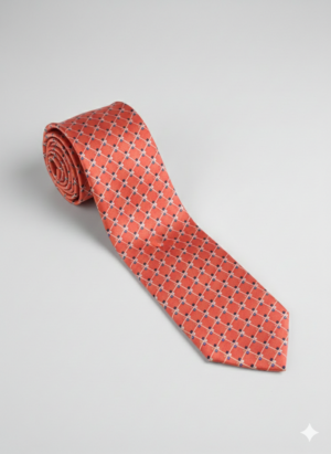 Coral Orange Geometric Pattern Silk Tie