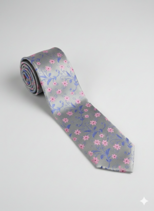 Silver Grey Floral Silk Tie