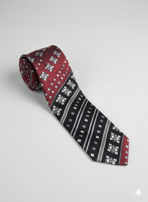 Burgundy and Black Geometric Silk Tie