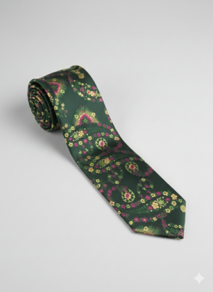 Emerald Green Paisley Floral Silk Tie