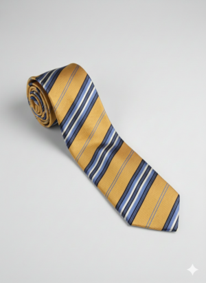 Gold and Navy Blue Striped Silk Tie