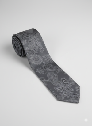 Charcoal Grey Paisley Silk Tie