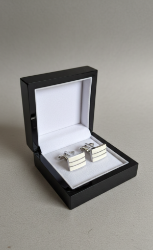 Silver & Cream Striped Modern Cufflinks