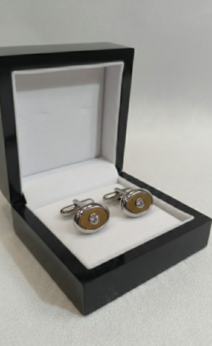 Two-Tone Oval Cufflinks with Crystal Inset