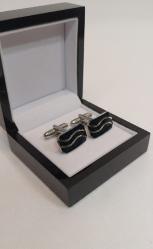 Vintage Style Art Deco Black Enamel Cufflinks
