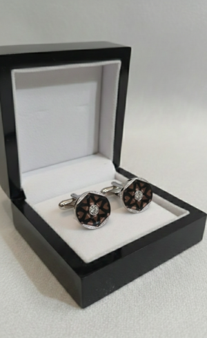 Elegant Black & Silver Patterned Cufflinks