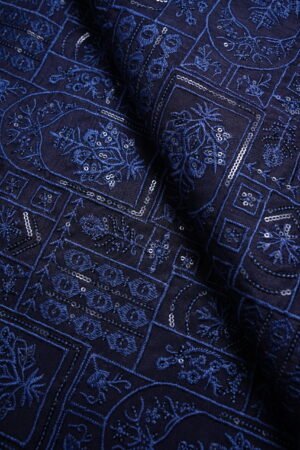 Blue Embrioded Mahsoori fabric with Sequence