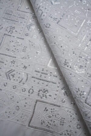 Light gray Embrioded Mahsoori fabric with Sequence